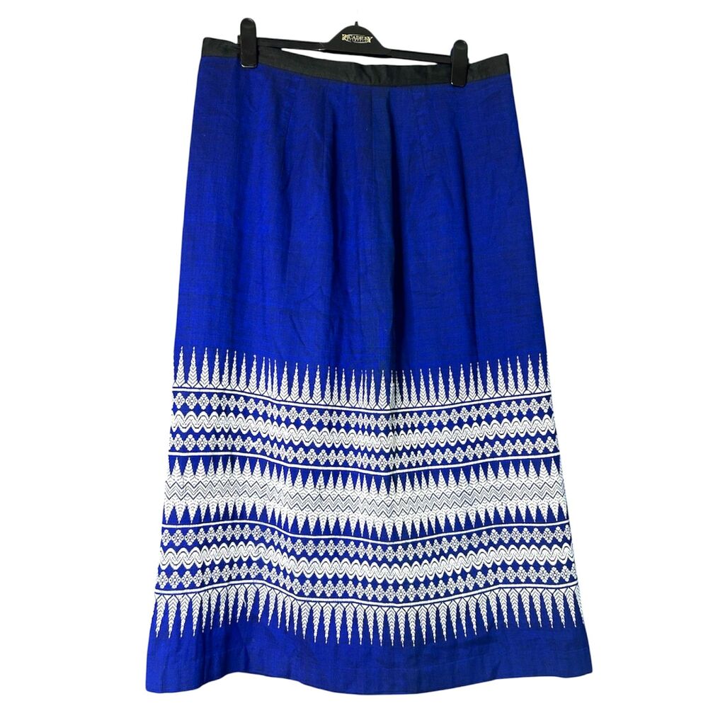 Womens Cobalt Maxi Skirt Sz XL Embroidered Boho Handwoven‎ Folk Resort Geometric